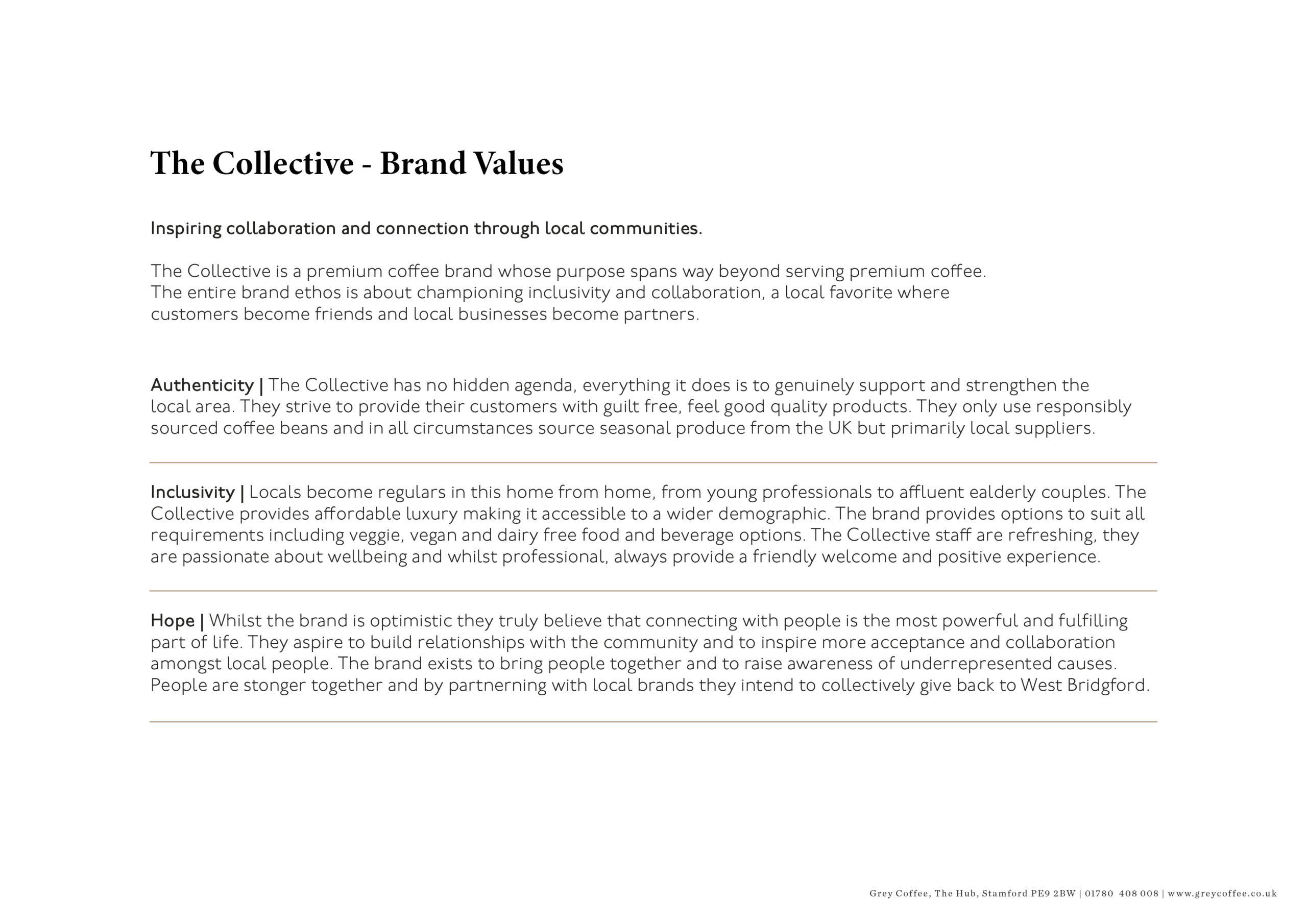 The Collective Coffee Shop - Brand Values Words & Copy